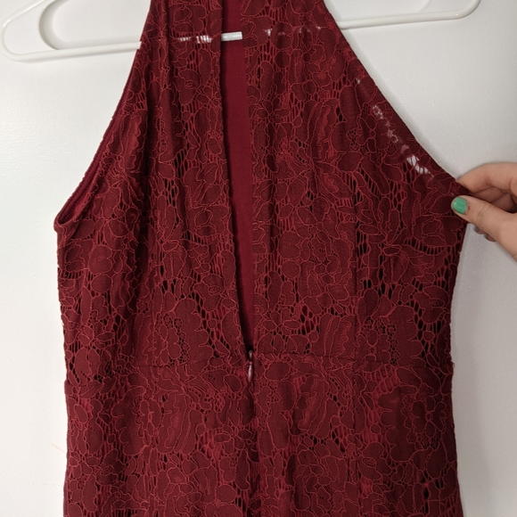 Zalalus Maroon High neck Lace Mini Dress NWT - Picture 5 of 11